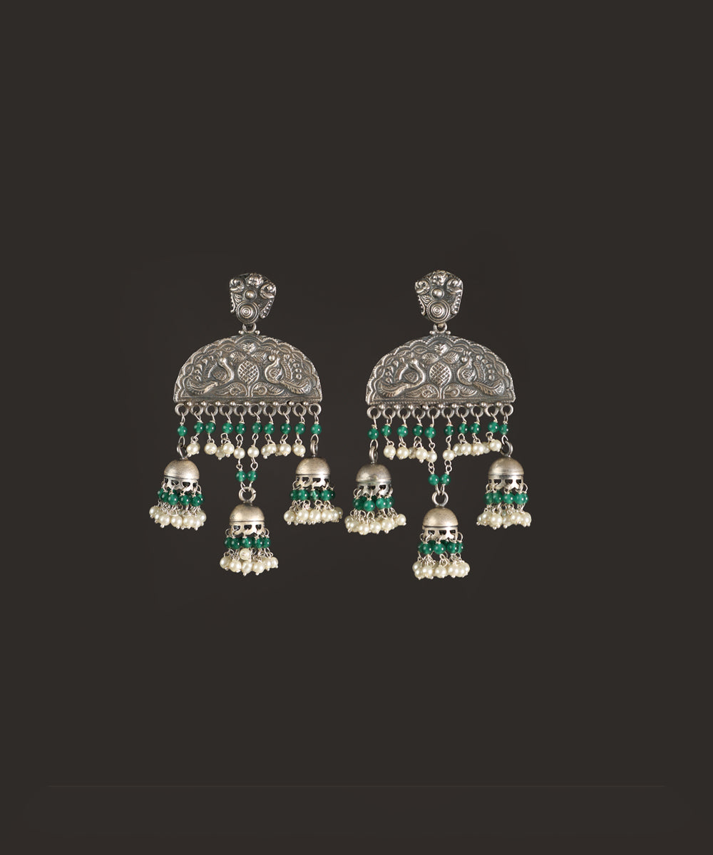 Prinjal_Handcrafted_Oxidised_Pure_Silver_Green_Earrings_With_Fresh_Water_Pearls_WeaverStory_02