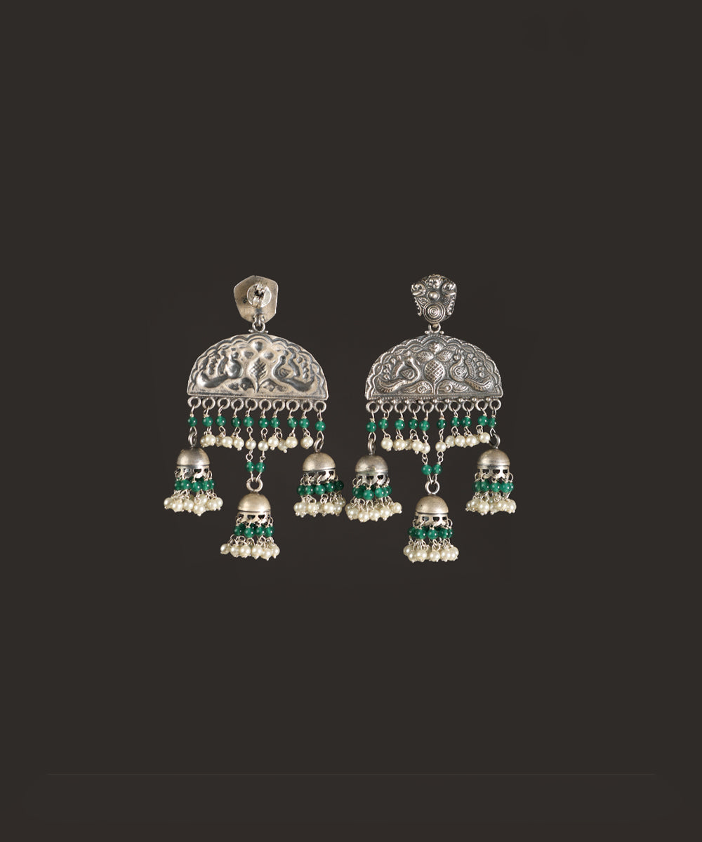Prinjal_Handcrafted_Oxidised_Pure_Silver_Green_Earrings_With_Fresh_Water_Pearls_WeaverStory_03