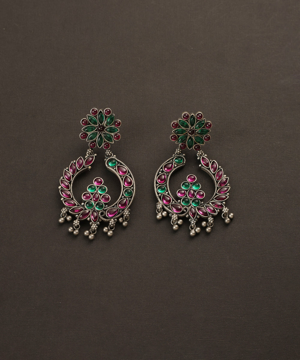 Ofra_Handcrafted_Oxidised_Pure_Silver_Earrings_With_Multicolor_Kempstones_WeaverStory_02