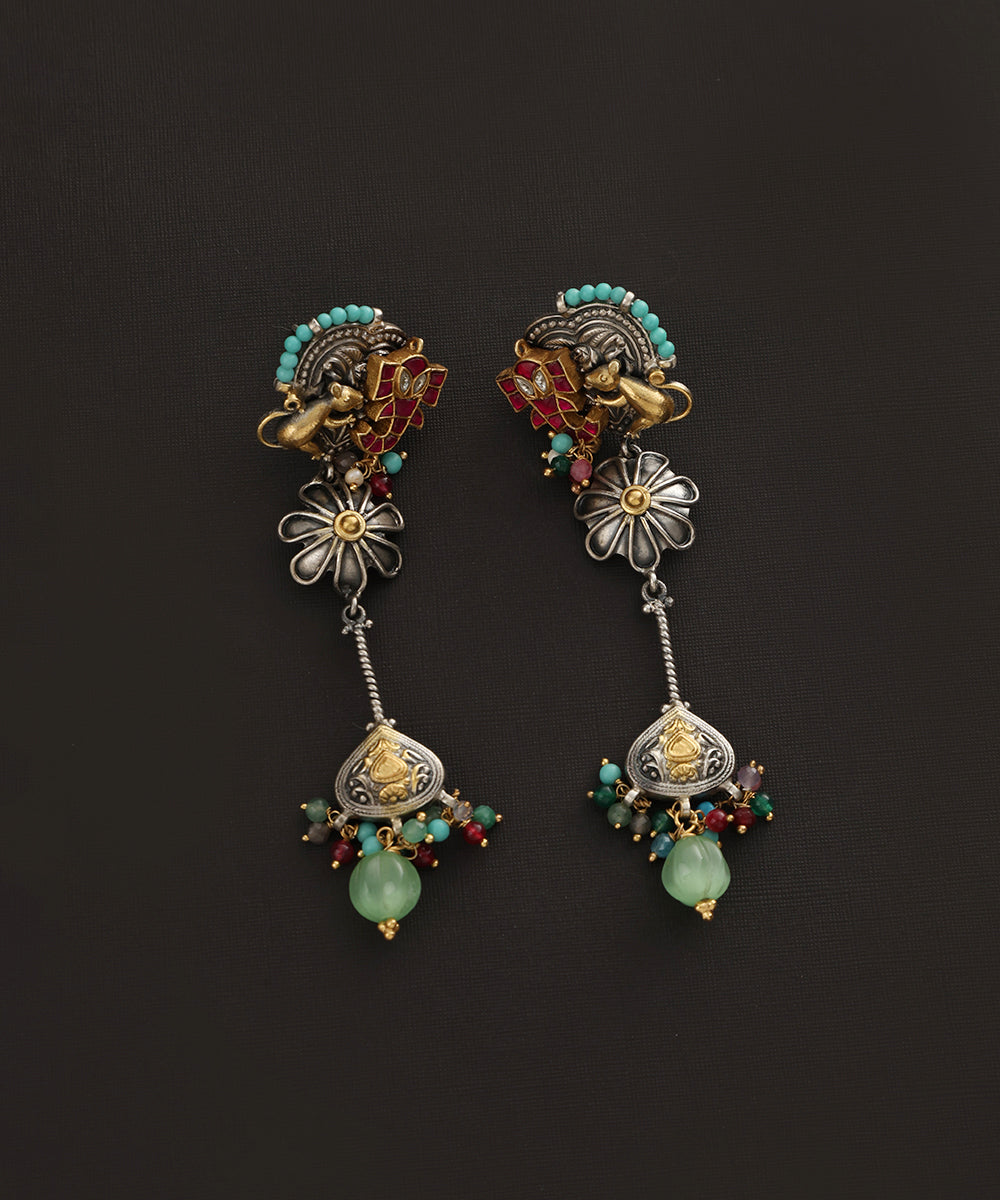 Paaras_Handcrafted_Oxidised_Pure_Silver_Kundan_Earrings_WeaverStory_03