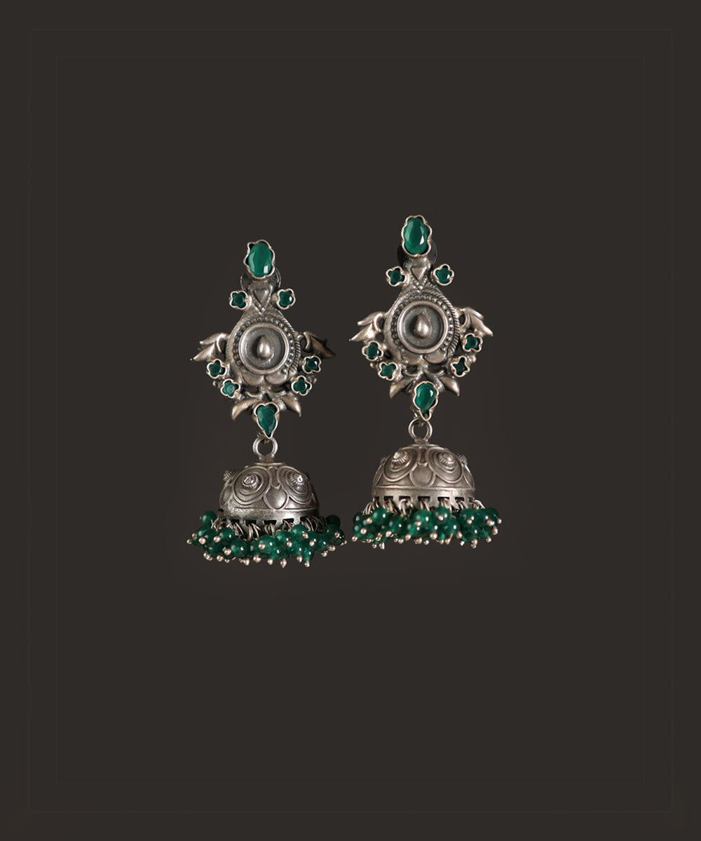 Alora_Handcrafted_Oxidised_Pure_Silver_Green_Jhumki_WeaverStory_02
