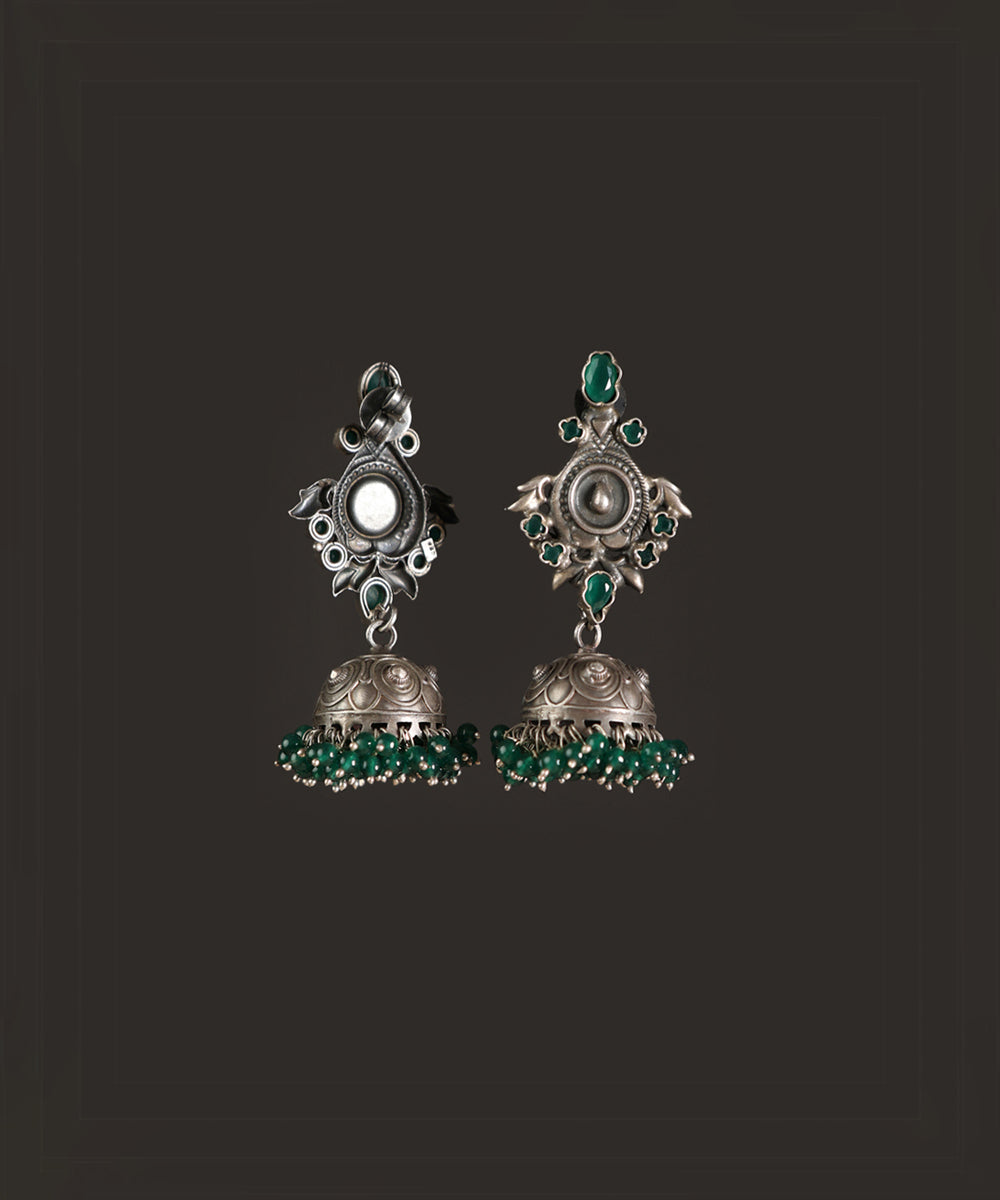 Alora_Handcrafted_Oxidised_Pure_Silver_Green_Jhumki_WeaverStory_03