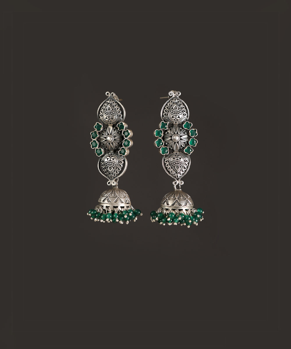 Panra_Handcrafted_Oxidised_Pure_Silver_Green_Jhumki_WeaverStory_02