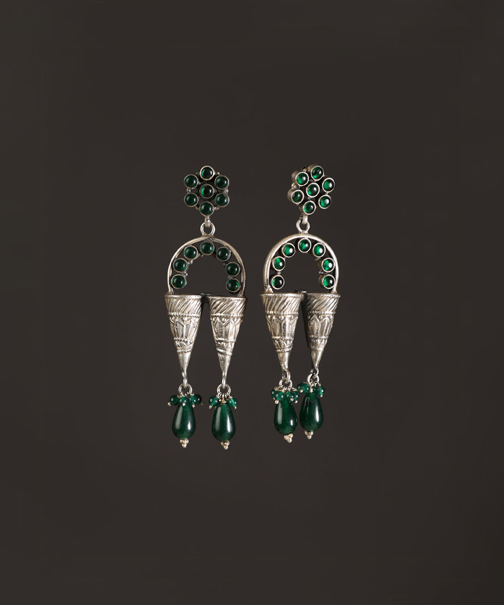 Shamila_Handcrafted_Oxidised_Pure_Silver_Green_Earrings_WeaverStory_02