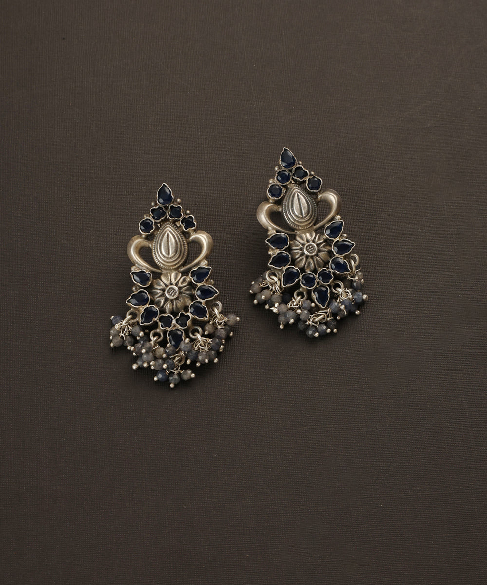 Shobit_Handcrafted_Oxidised_Pure_Silver_Blue_Sapphire_Earrings_WeaverStory_02