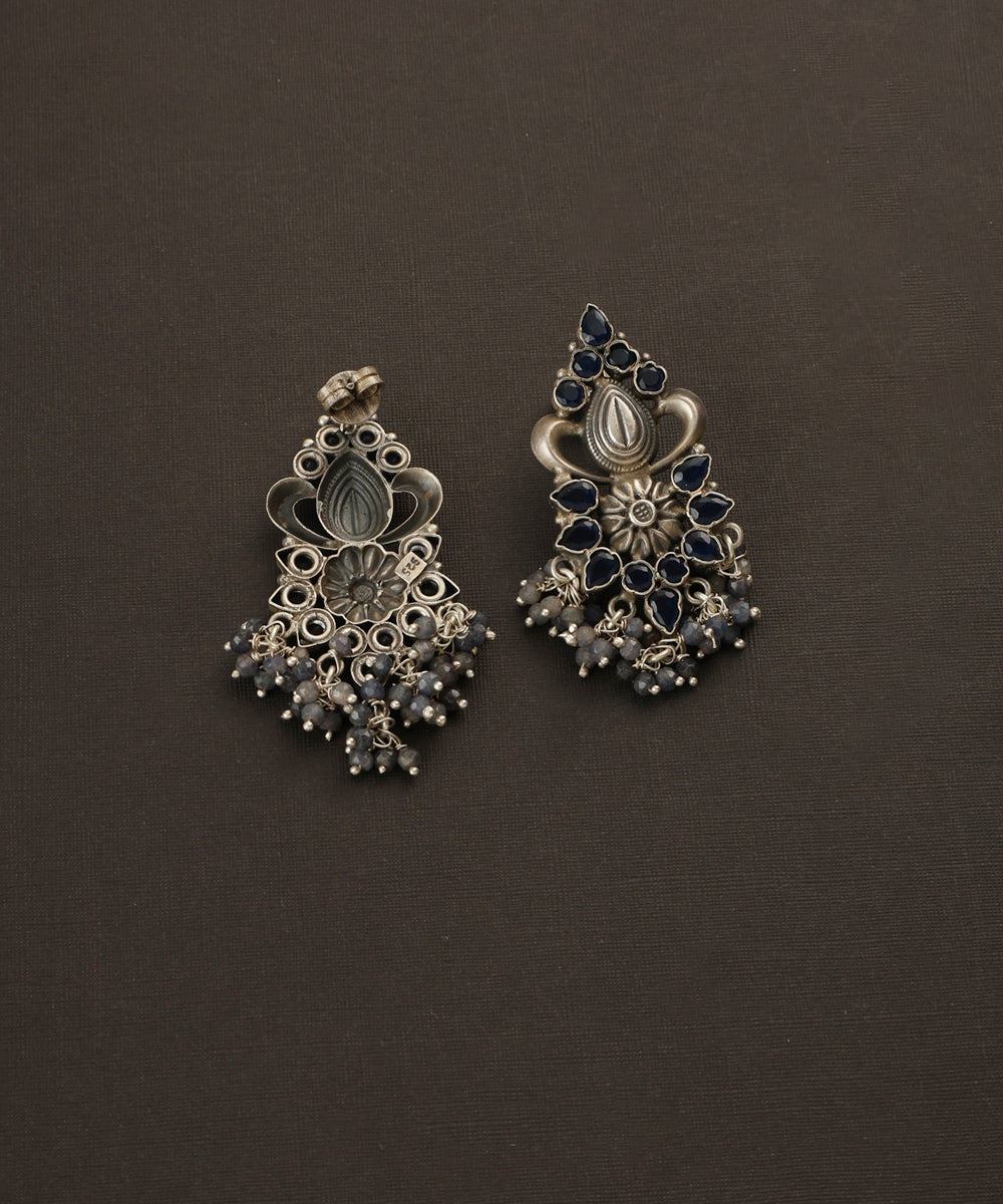 Shobit_Handcrafted_Oxidised_Pure_Silver_Blue_Sapphire_Earrings_WeaverStory_03