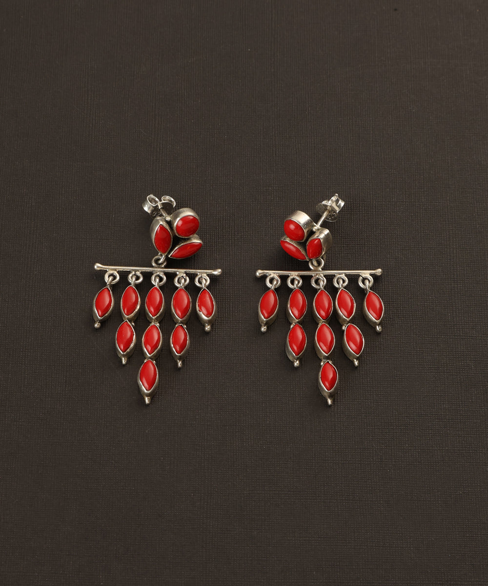 Meena_Handcrafted_Oxidised_Pure_Silver_Coral_Earrings_WeaverStory_02