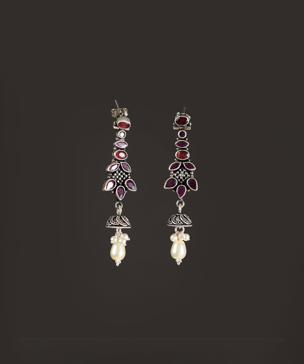 Shirin_Handcrafted_Oxidised_Pure_Silver_Earrings_With_Ruby_And_Pearls_WeaverStory_02