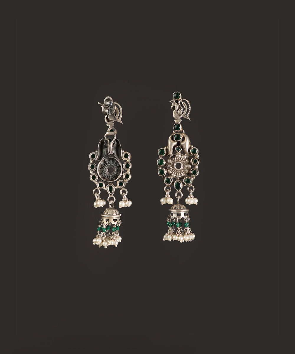 Memona_Handcrafted_Oxidised_Pure_Silver_Green_Earrings_With_Fresh_Water_Pearls_WeaverStory_03