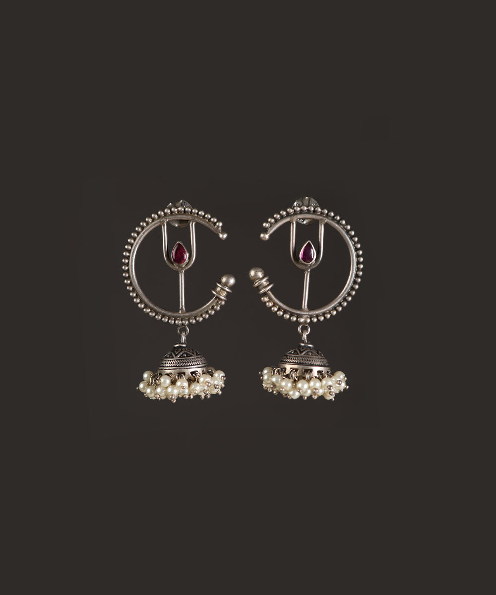 Qudrah_Handcrafted_Oxidised_Pure_Silver_Earrings_With_Pearls_WeaverStory_02
