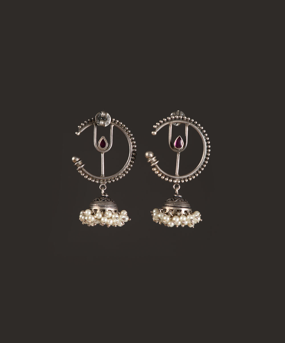 Qudrah_Handcrafted_Oxidised_Pure_Silver_Earrings_With_Pearls_WeaverStory_03