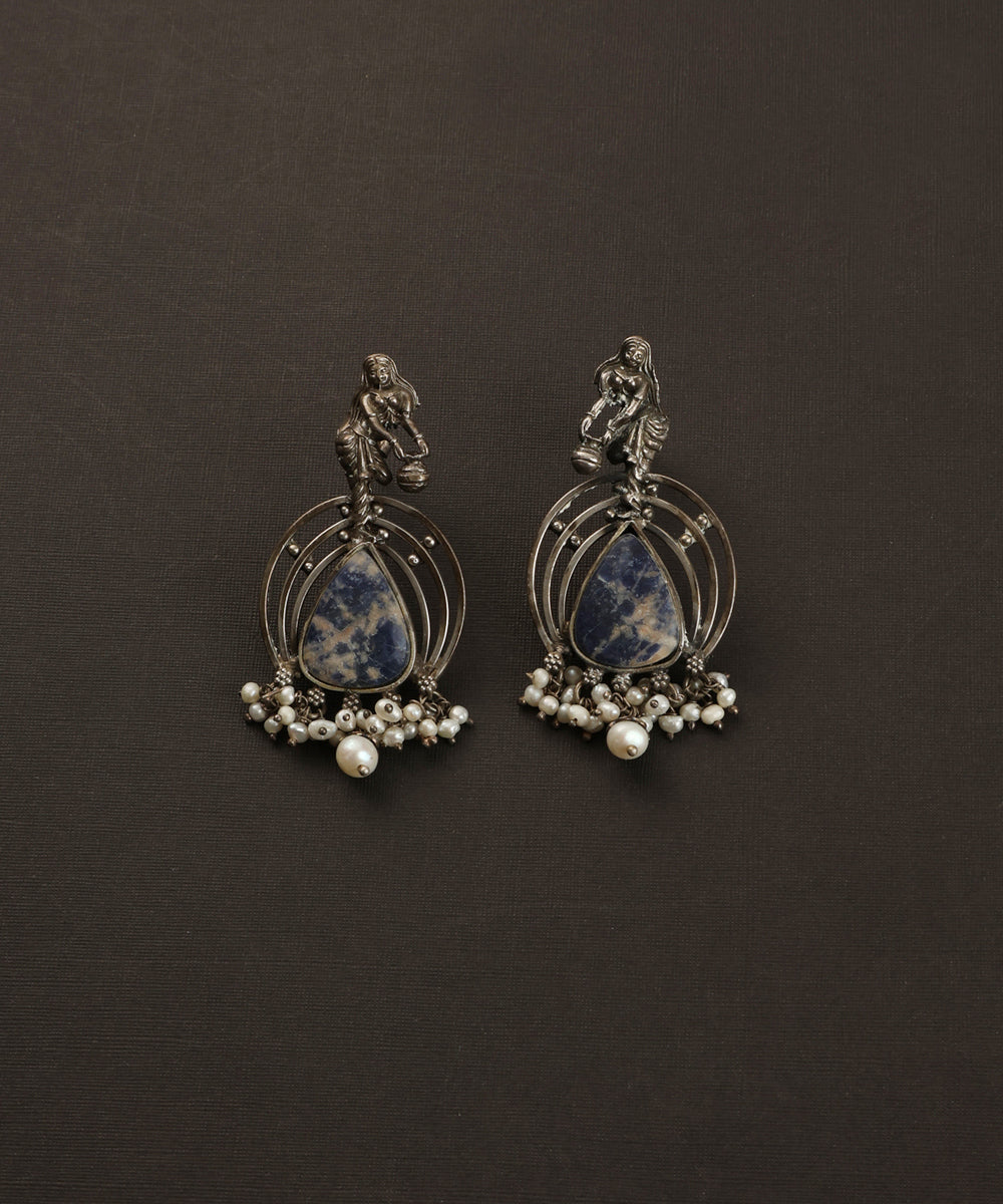 Iliya_Handcrafted_Oxidised_Pure_Silver_Lapis_Earrings_WeaverStory_02