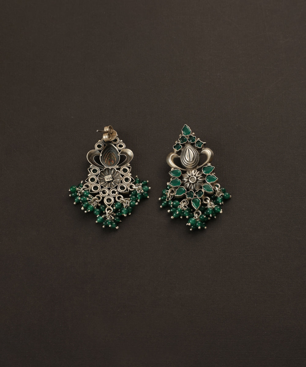 Huma_Handcrafted_Oxidised_Pure_Silver_Green_Earrings_WeaverStory_03