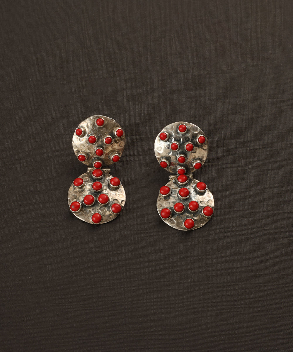 Mishu_Handcrafted_Oxidised_Pure_Silver_Coral_Earrings_WeaverStory_02