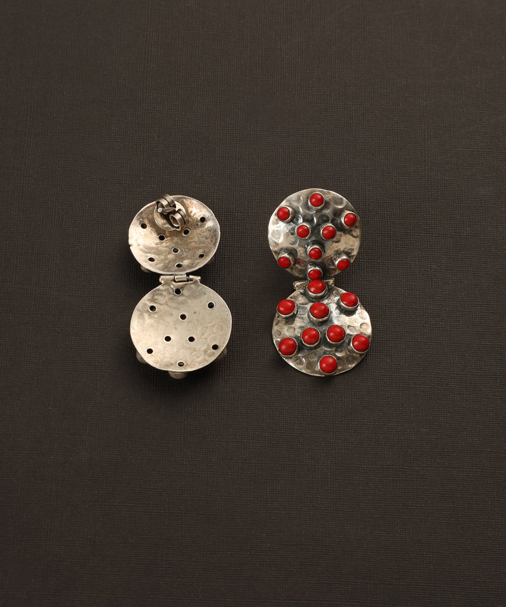 Mishu_Handcrafted_Oxidised_Pure_Silver_Coral_Earrings_WeaverStory_03