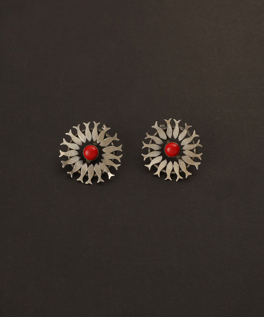Mikhail_Handcrafted_Oxidised_Pure_Silver_Coral_Earrings_WeaverStory_02