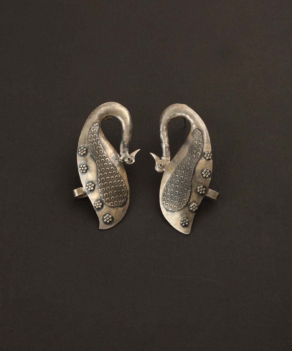 Taizeen_Handcrafted_Oxidised_Pure_Silver_Peacock_Earrings_WeaverStory_02