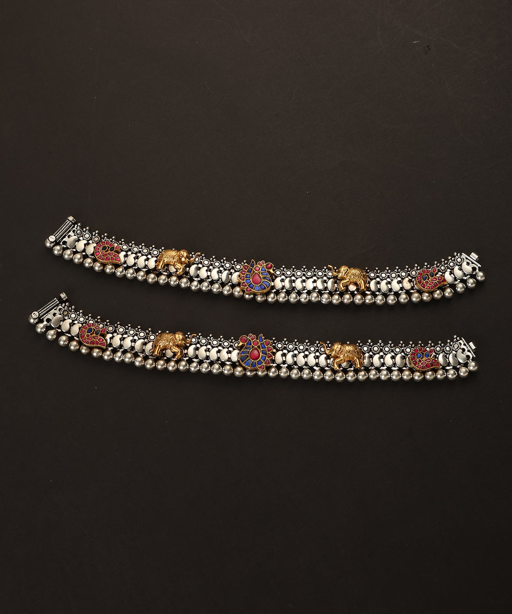 Kaysan_Handcrafted_Oxidised_Pure_Silver_Anklets_With_Elephant_And_Peacock_Motifs_WeaverStory_02