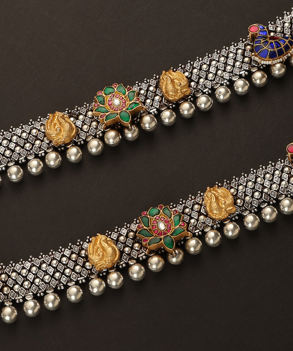 Yuhan Handcrafted Oxidised Pure Silver Anklets With Bird And Lotus Motifs Jewellery