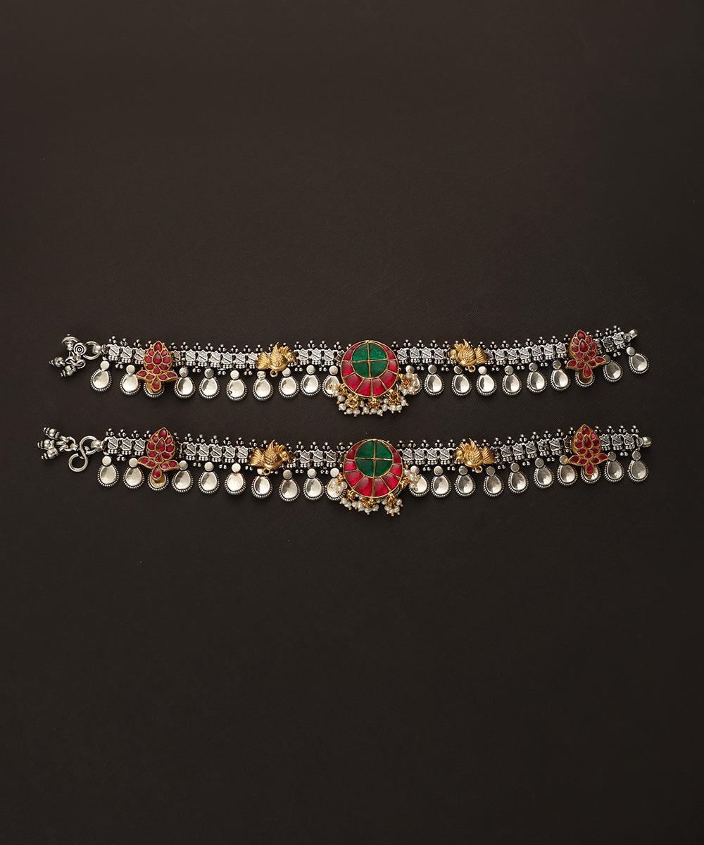 Hayyan Handcrafted Oxidised Pure Silver Anklets With Bird Motifs