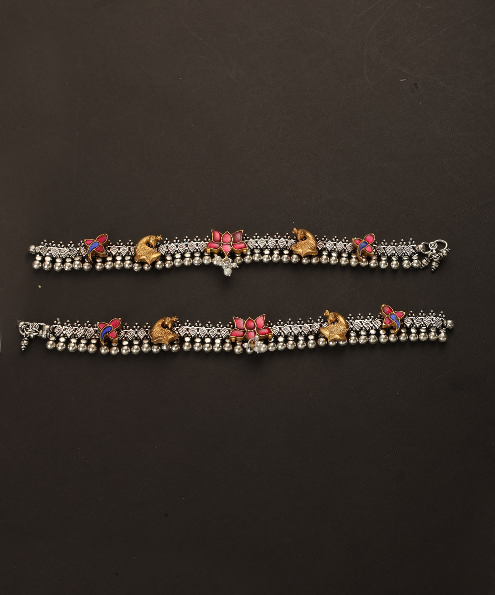 Eijaz_Handcrafted_Oxidised_Pure_Silver_Anklets_With_Peacock_And_Lotus_Motifs_WeaverStory_02