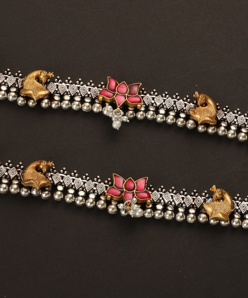 Eijaz_Handcrafted_Oxidised_Pure_Silver_Anklets_With_Peacock_And_Lotus_Motifs_WeaverStory_03