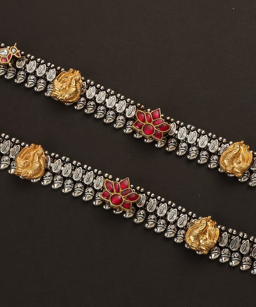 Yazid_Handcrafted_Oxidised_Pure_Silver_Anklets_With_Peacock_And_Lotus_Motifs_WeaverStory_02