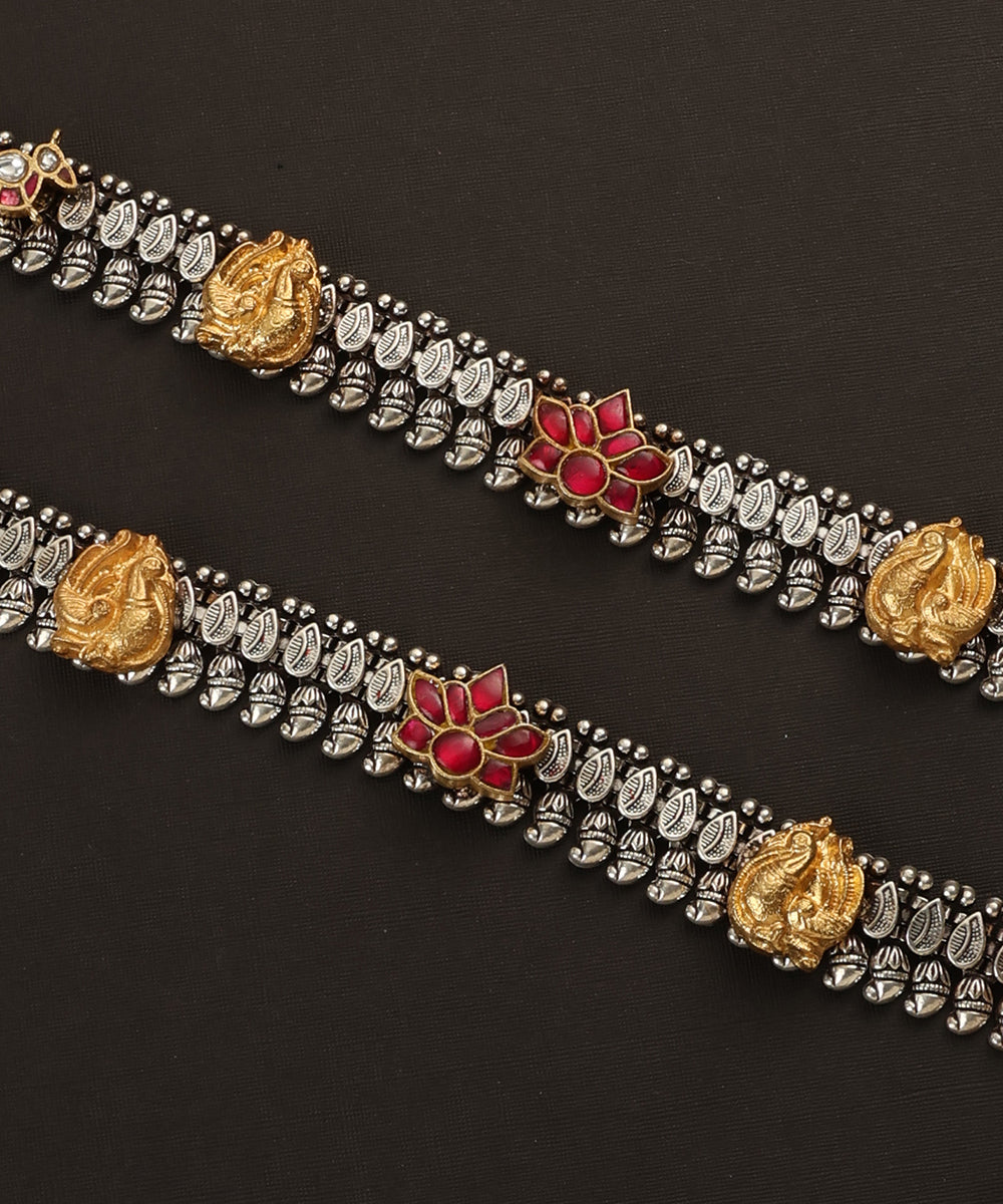 Yazid_Handcrafted_Oxidised_Pure_Silver_Anklets_With_Peacock_And_Lotus_Motifs_WeaverStory_03