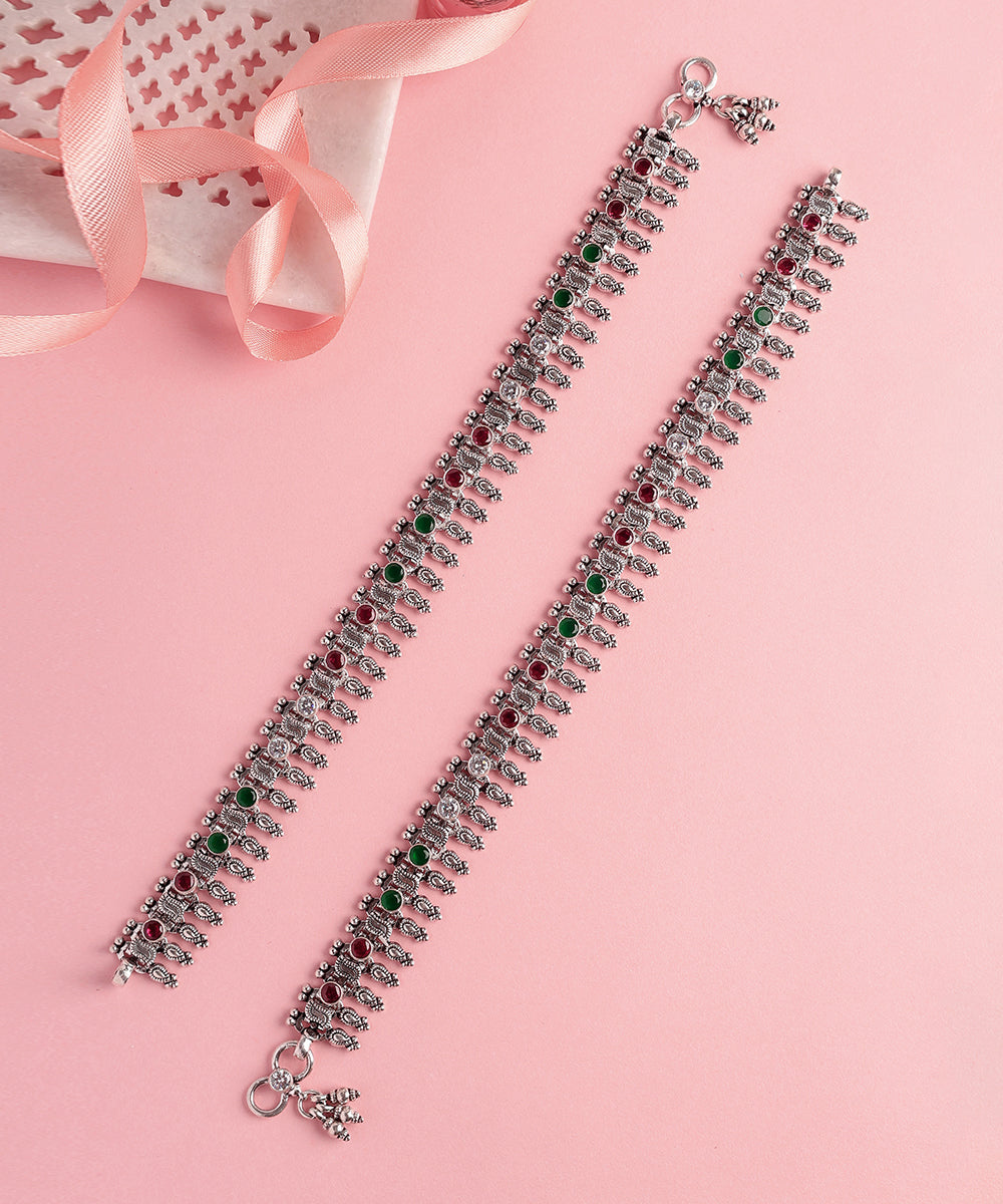 Aniya_Handcrafted_Oxidised_Pure_Silver_Anklets_With_Ruby_And_Onyx_WeaverStory_01