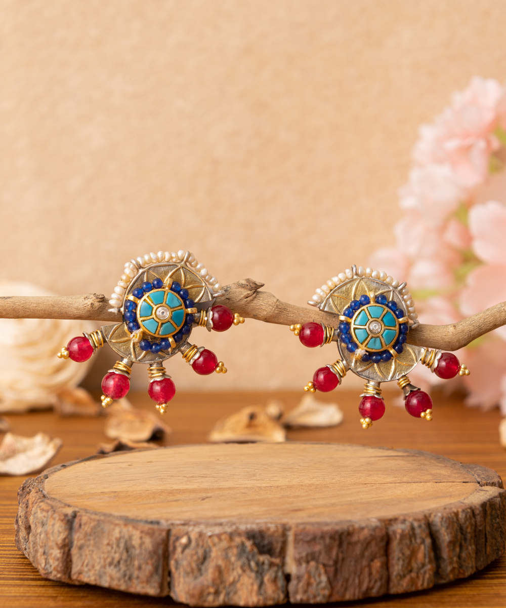 Iram_Multicoloured_Handcrafted_Pure_Silver_Earrings_With_Stones_And_Pearls_WeaverStory_01