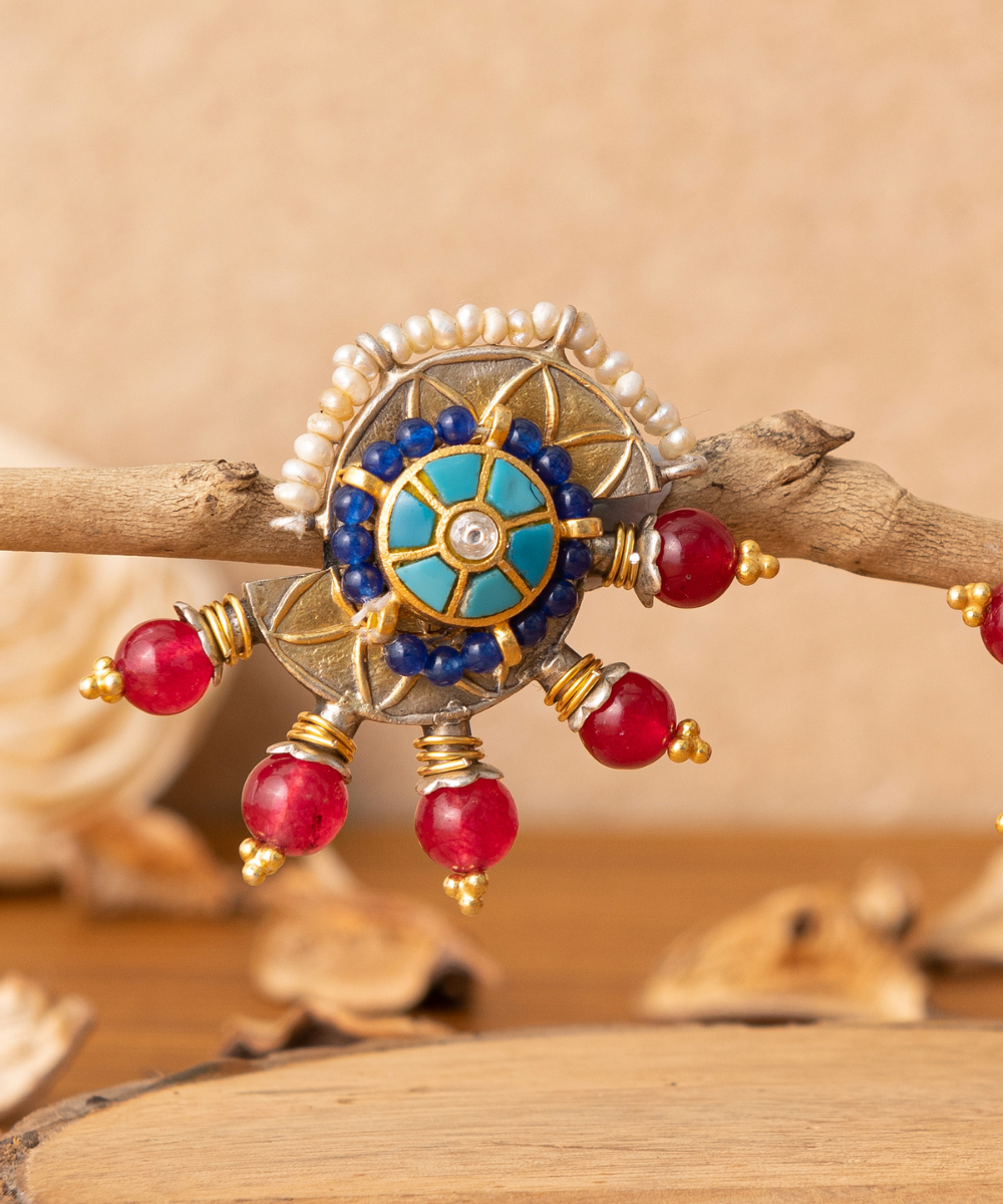 Iram_Multicoloured_Handcrafted_Pure_Silver_Earrings_With_Stones_And_Pearls_WeaverStory_02