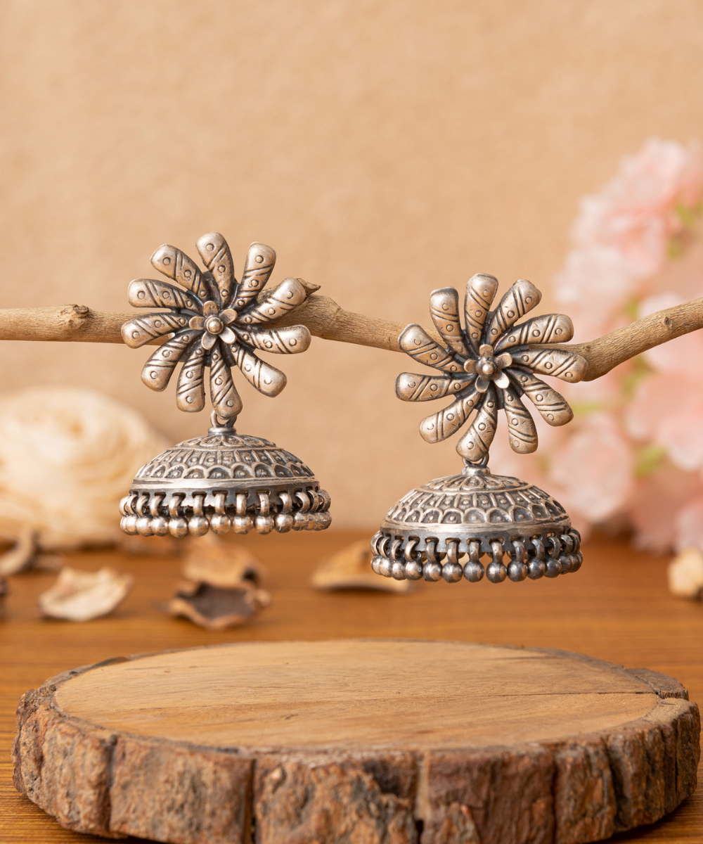 Saira_Handcrafted_Oxidised_Pure_Silver_Jhumka_Earrings_WeaverStory_01
