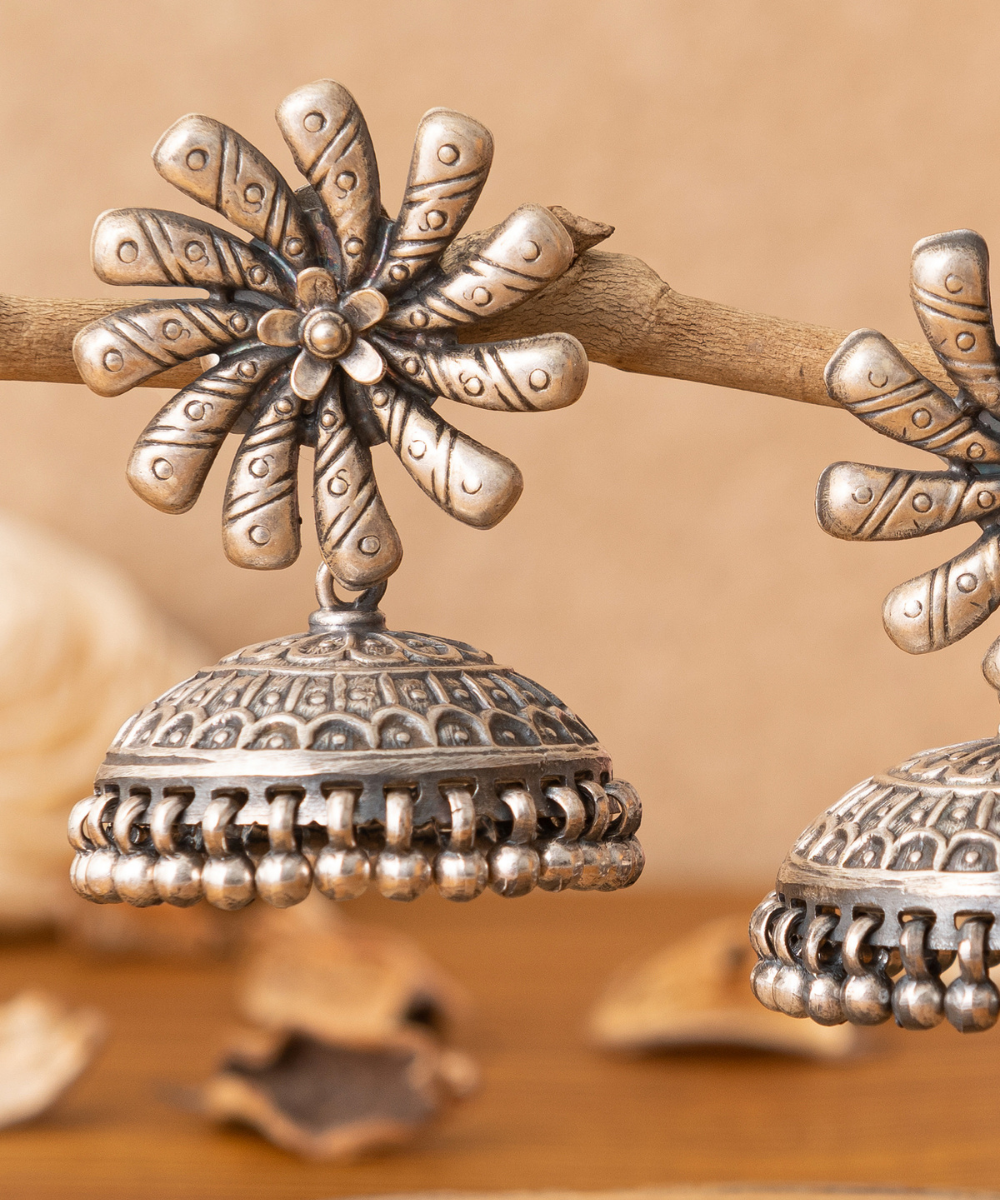 Saira_Handcrafted_Oxidised_Pure_Silver_Jhumka_Earrings_WeaverStory_02