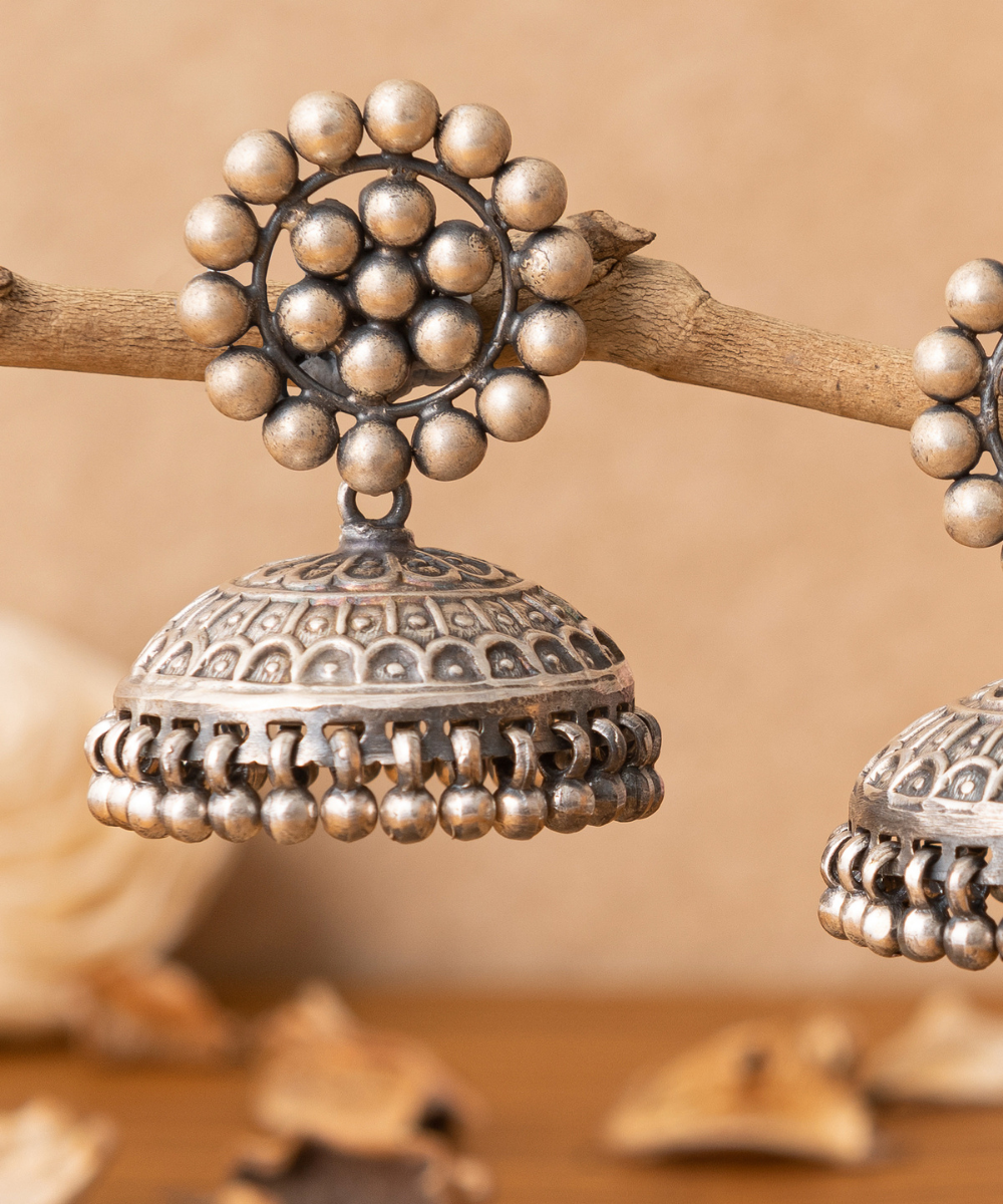 Sitara_Handcrafted_Oxidised_Pure_Silver_Jhumka_Earrings_WeaverStory_02