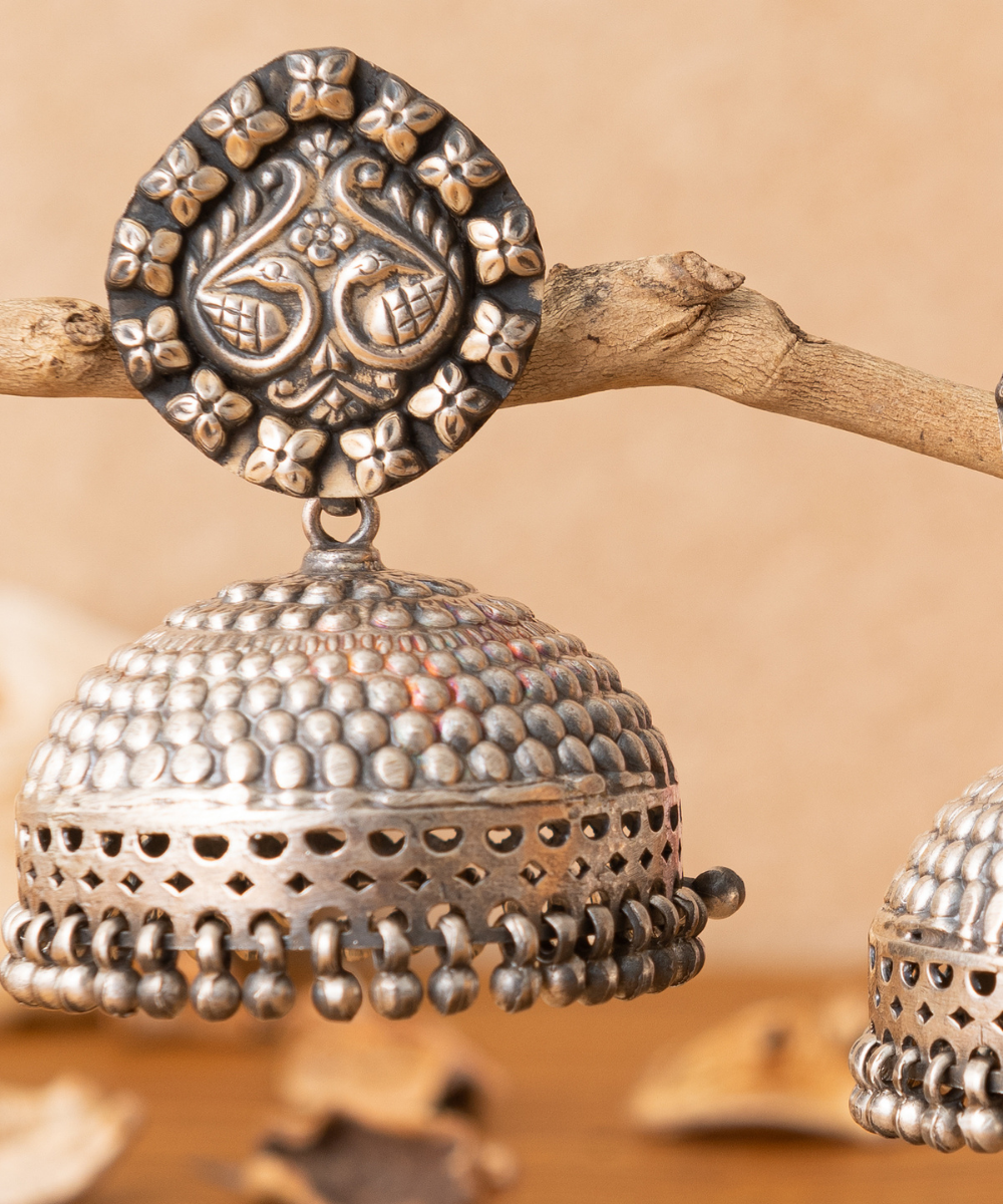 Tahira_Handcrafted_Oxidised_Pure_Silver_Jhumka_Earrings_WeaverStory_02