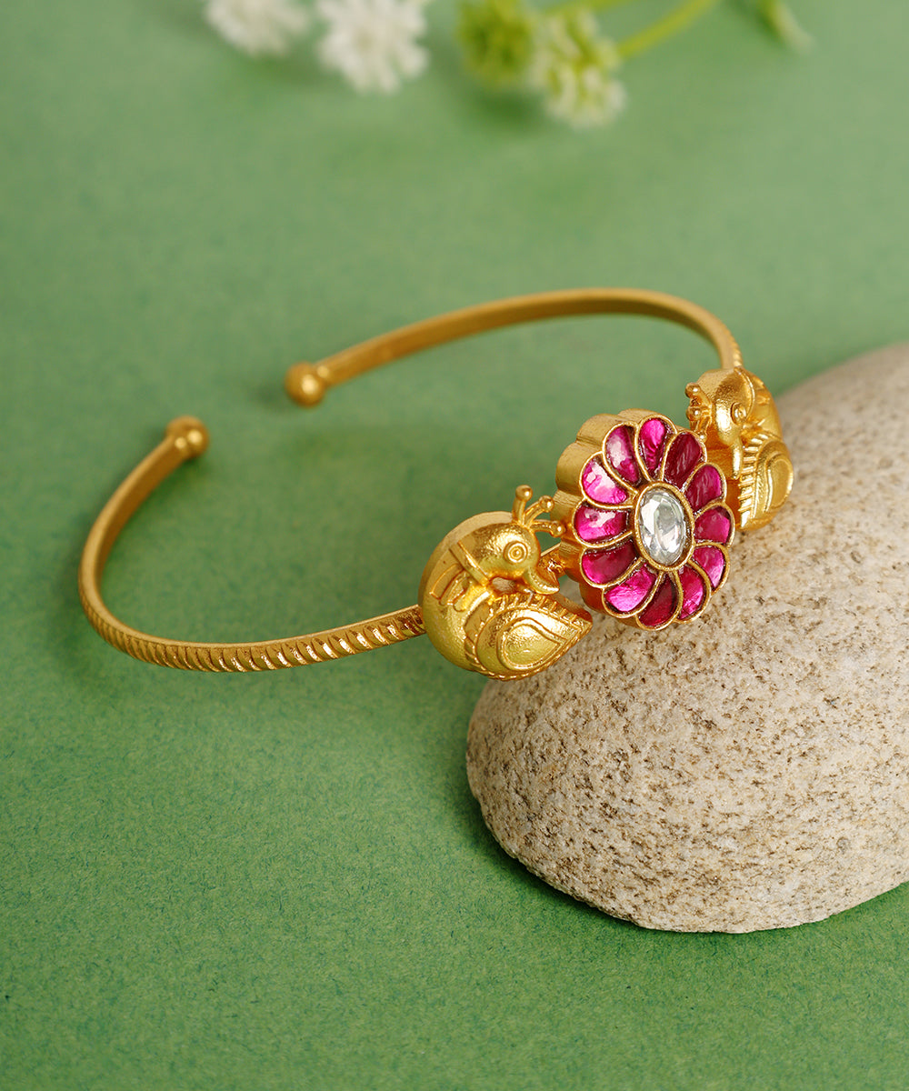 Hidaya_Handcrafted_Pure_Silver_Bangle_With_Kundan_And_Peacock_Motif_WeaverStory_02