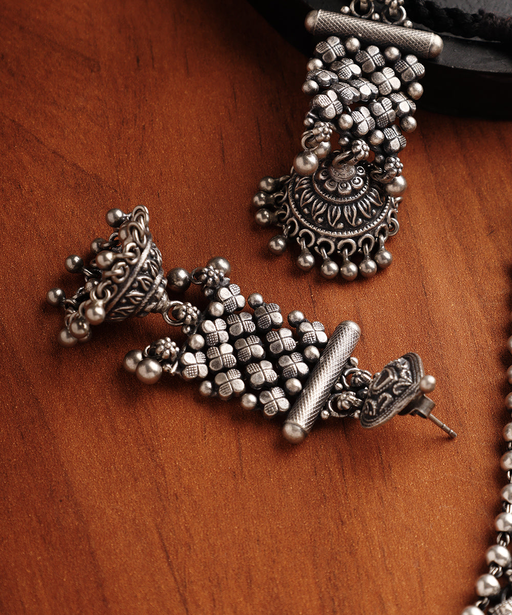 Munira Handcrafted Oxidised Pure Silver Necklace Set