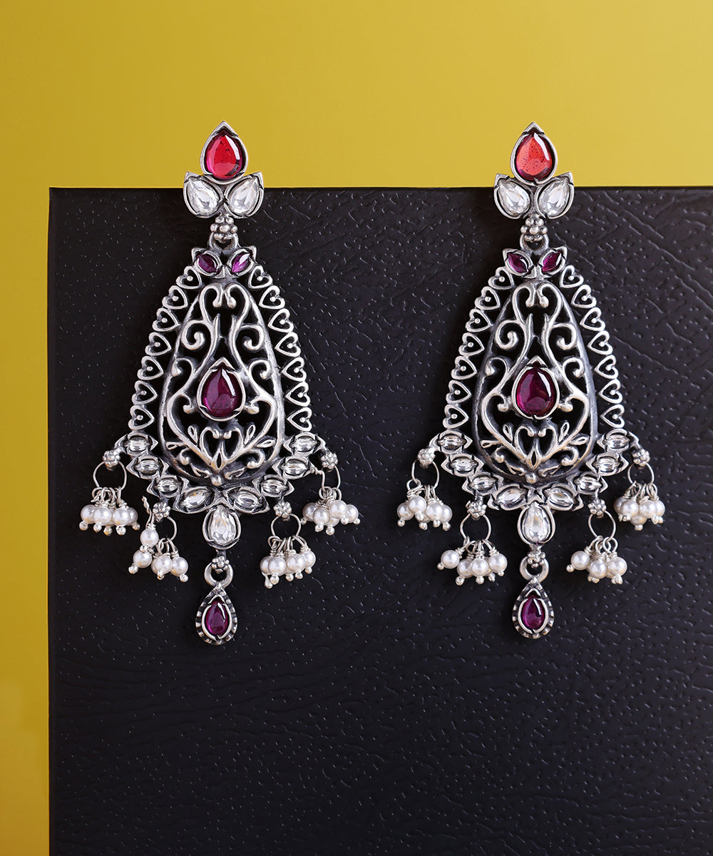 Tara_Handcrafted_Oxidised_Pure_Silver_Earrings_With_Kempstones_WeaverStory_01