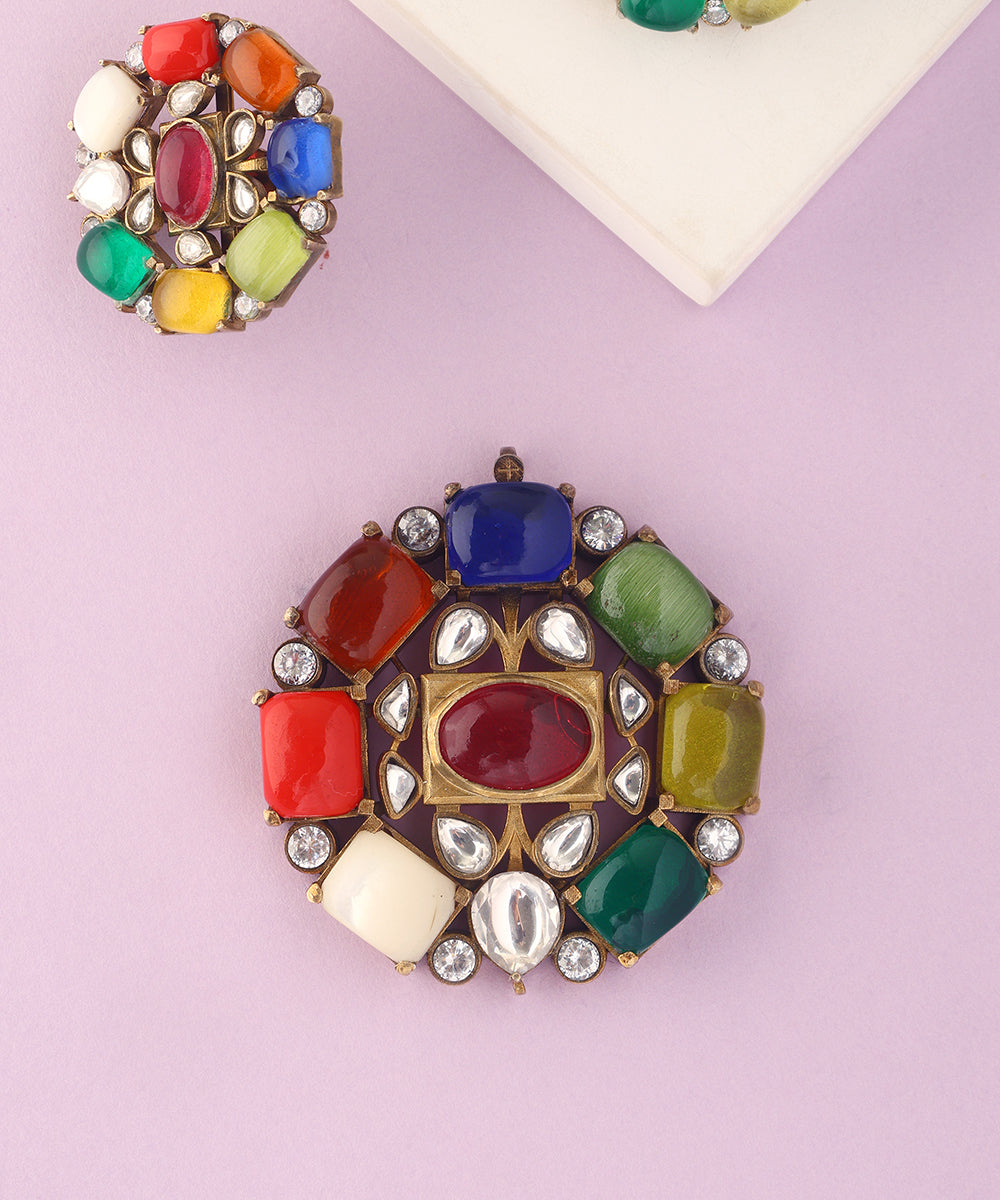 Vanya_Handcrafted_Pure_Silver_Navratna_Pendant_Set_WeaverStory_02