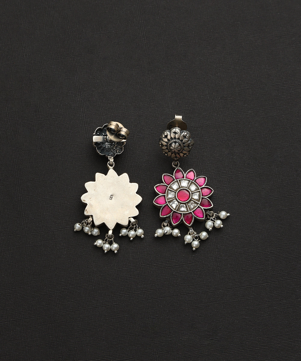 Bentley_Handcrafted_Pink_Oxidised_Pure_Silver_Kundan_Necklace_Set_WeaverStory_04