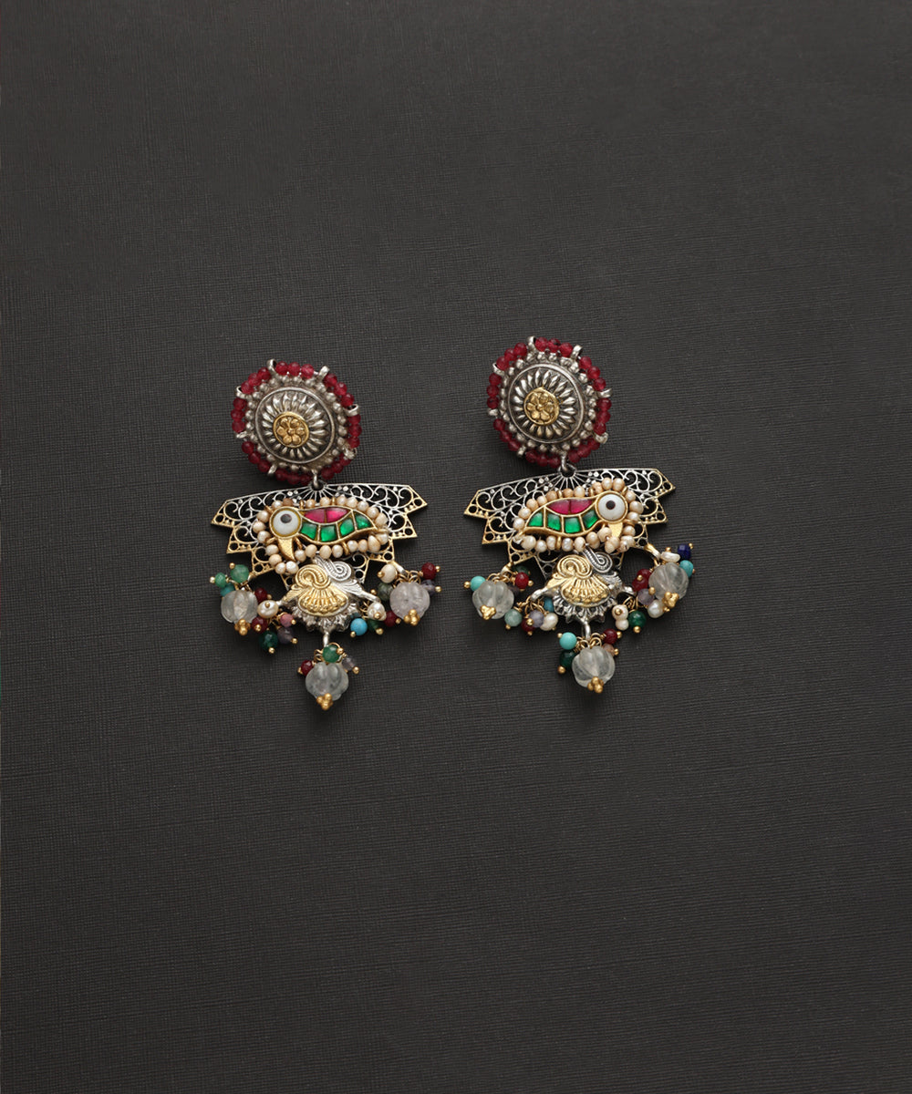 Jalen_Handcrafted_Oxidised_Pure_Silver_Kundan_Earrings_With_Multicolor_Pearls_WeaverStory_02
