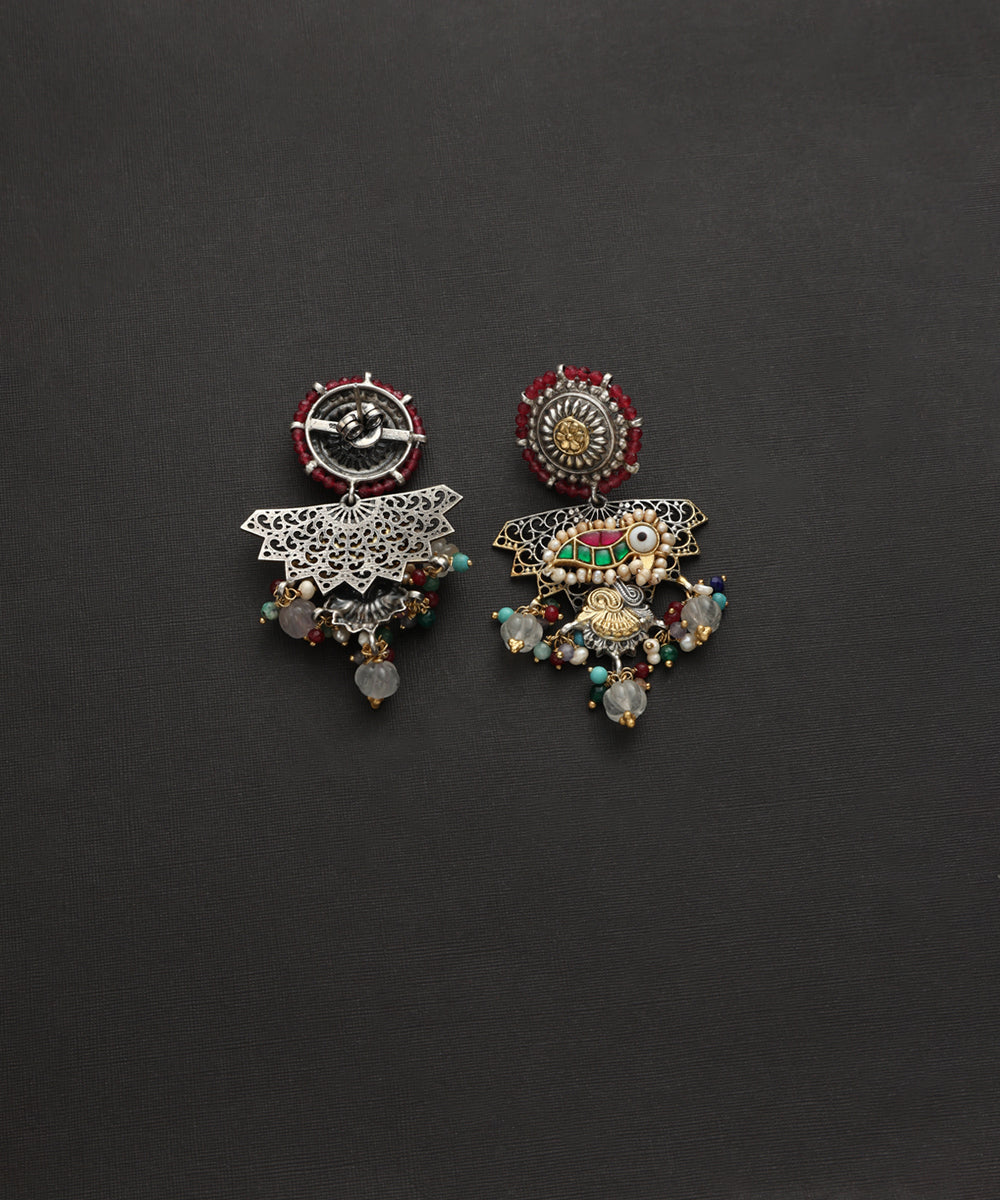 Jalen_Handcrafted_Oxidised_Pure_Silver_Kundan_Earrings_With_Multicolor_Pearls_WeaverStory_03