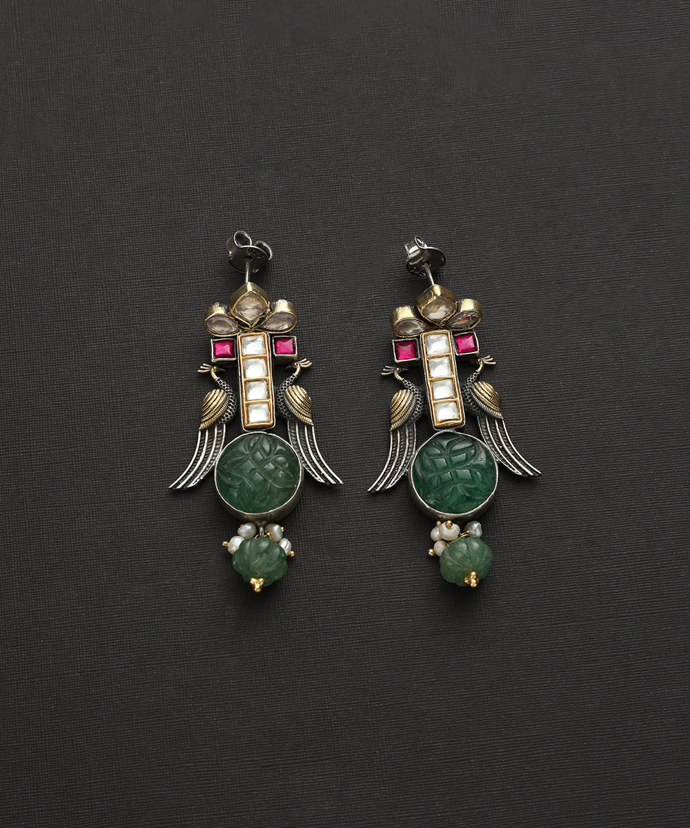 Renee_Handcrafted_Oxidised_Pure_Silver_Kundan_Earrings_With_Peacock_Motifs_WeaverStory_02