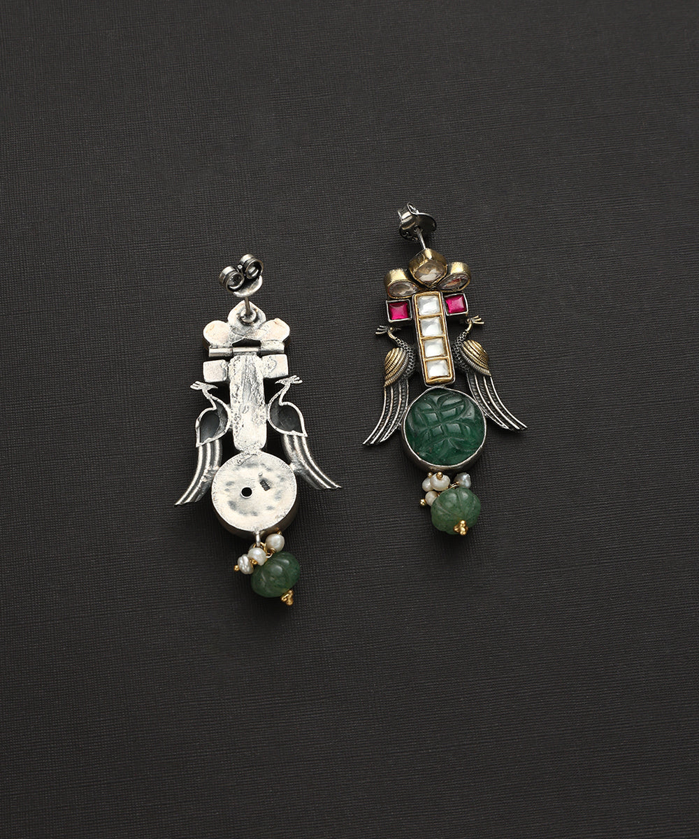 Renee_Handcrafted_Oxidised_Pure_Silver_Kundan_Earrings_With_Peacock_Motifs_WeaverStory_03