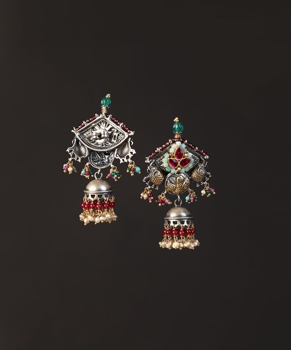 Shlok_Handcrafted_Oxidised_Pure_Silver_Kundan_Earrings_With_Pearl_Hangings_WeaverStory_03