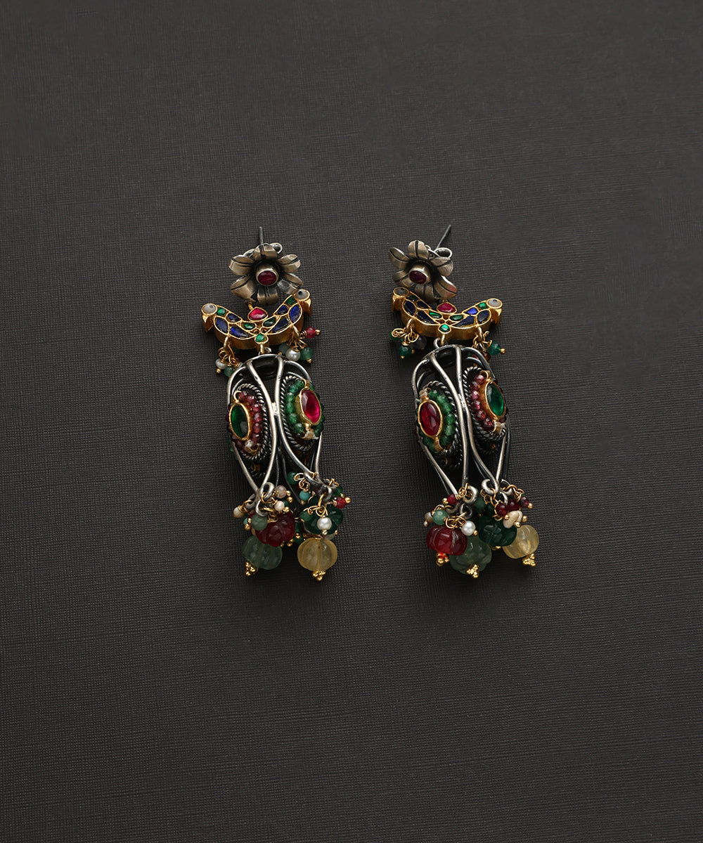 Devansh_Handcrafted_Oxidised_Pure_Silver_Kundan_Earrings_WeaverStory_02