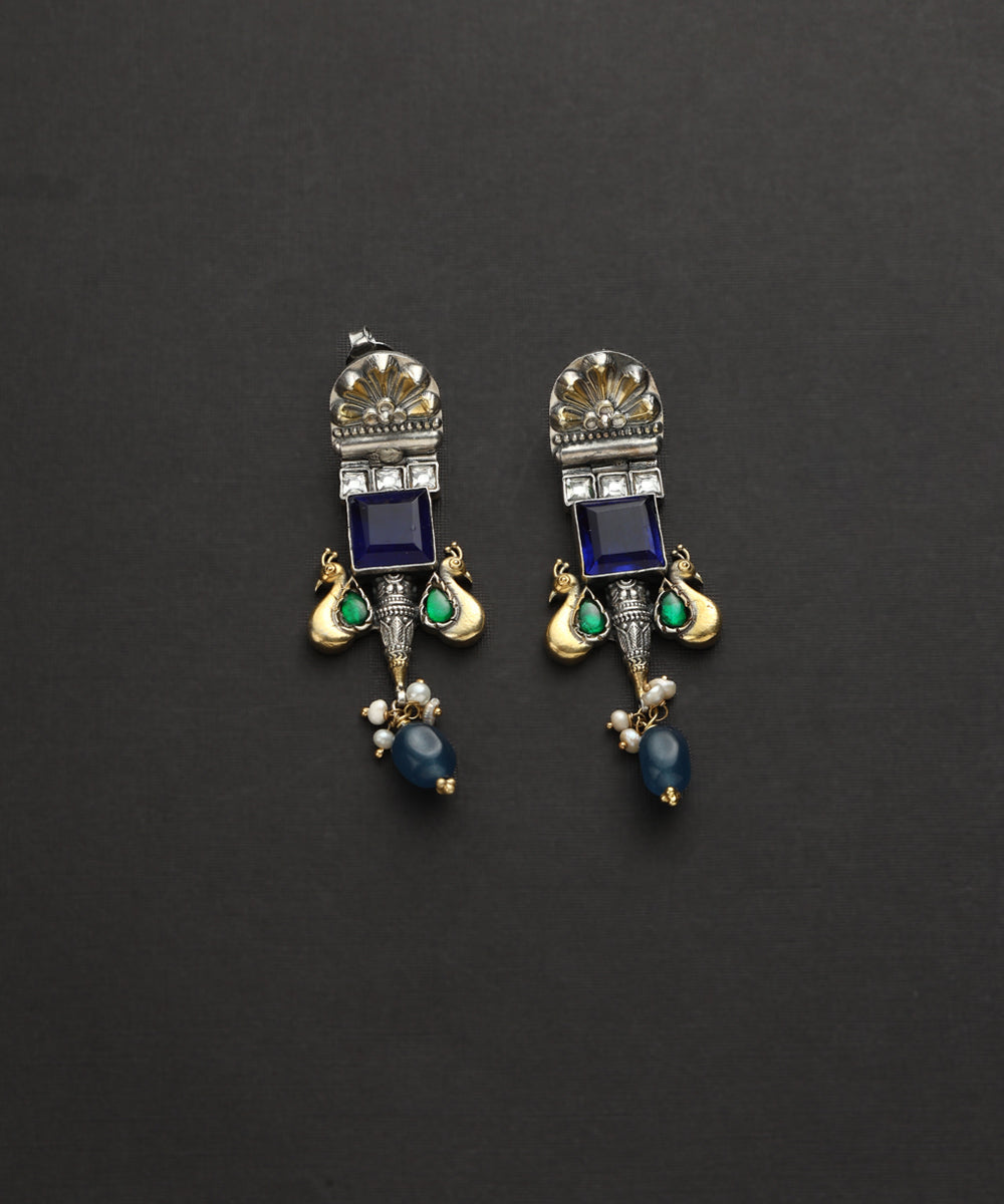 Soham_Handcrafted_Oxidised_Pure_Silver_Kundan_Earrings_With_Peacock_Motifs_WeaverStory_02