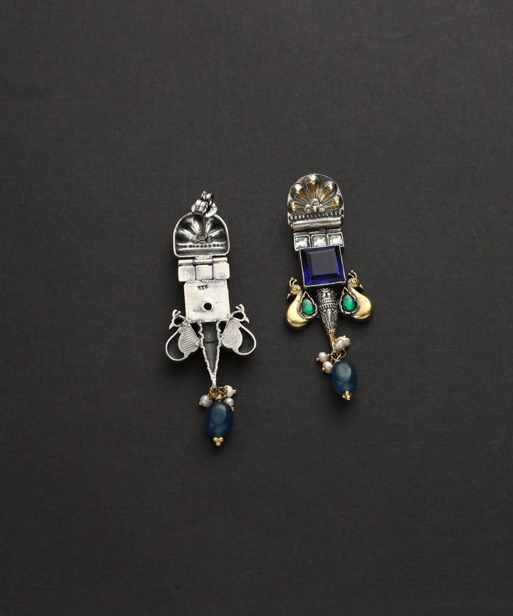 Soham_Handcrafted_Oxidised_Pure_Silver_Kundan_Earrings_With_Peacock_Motifs_WeaverStory_03