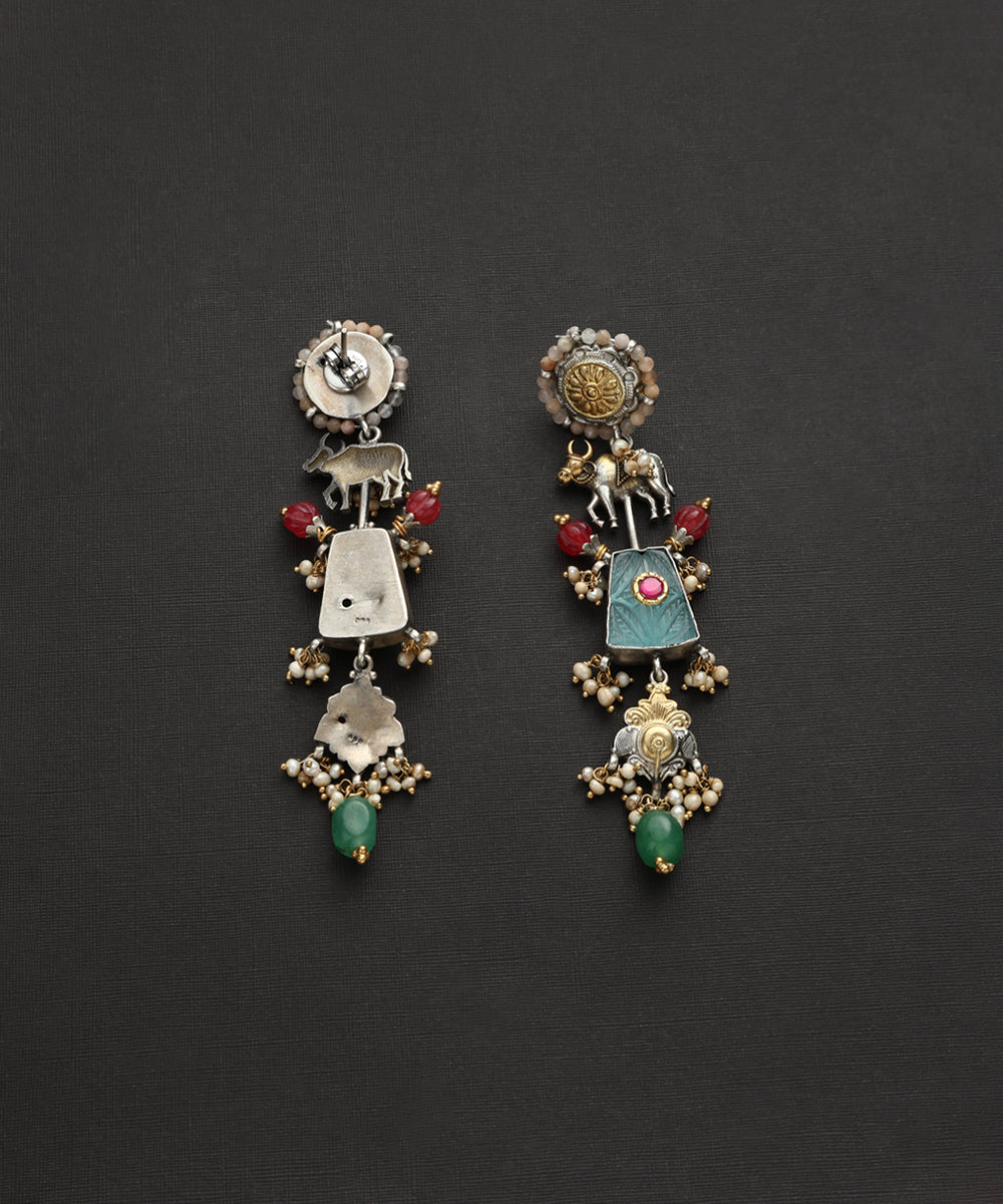 Tanush_Handcrafted_Oxidised_Pure_Silver_Kundan_Earrings_With_Pearl_Tassels_WeaverStory_03