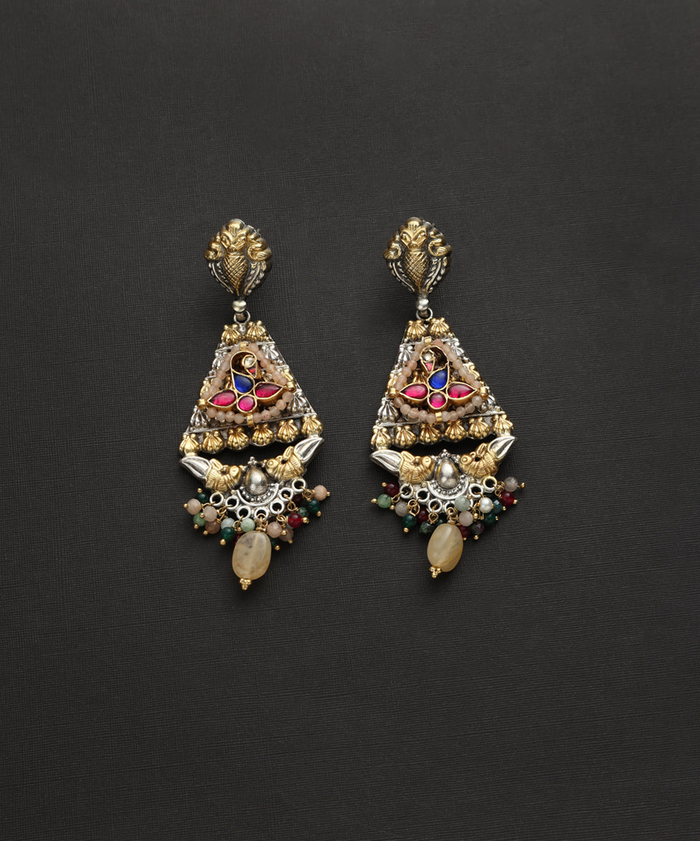 Tarik_Handcrafted_Oxidised_Pure_Silver_Kundan_Earrings_With_Multicolor_Pearls_WeaverStory_02